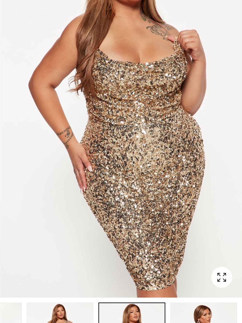 Gold Sequin Cowl Neck Bodycon Dress - Women